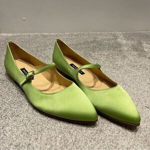 Margaux Mary Janes in lime green satin